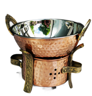 Servierschale mit Kerzenuntersatz aus Kupfer indische Küche